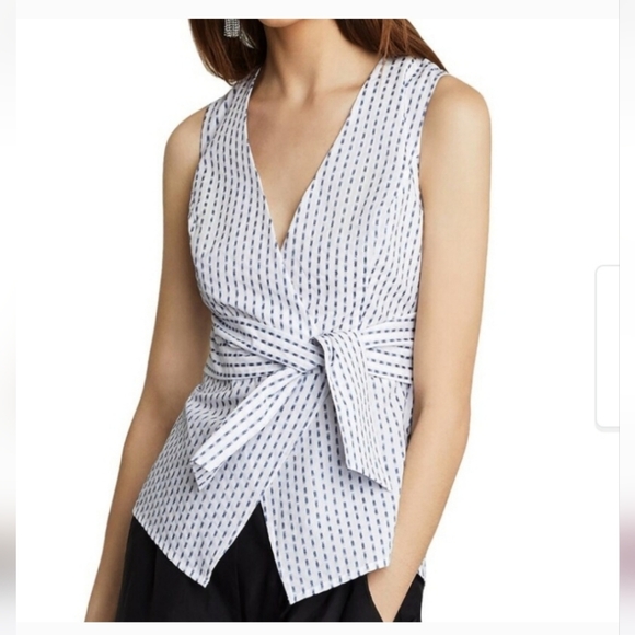 EUC BCBGMAXAZRIA Womens Ikat Striped Knot-Front Faux WrapTank Top SMALL - Picture 3 of 9